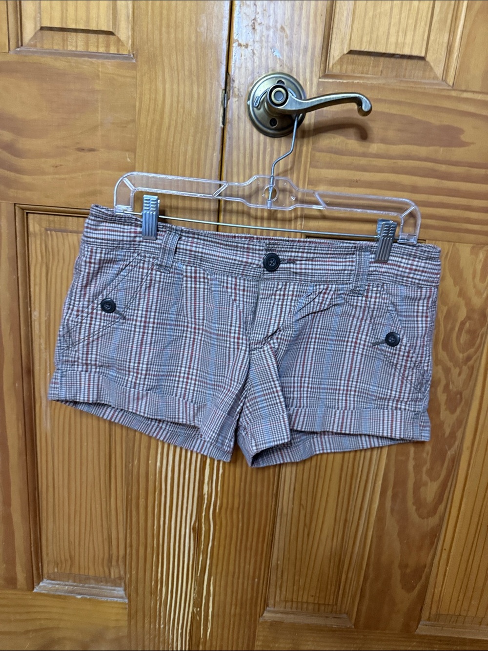 American Eagle Outfitters Plaid Jean Shorts - Tan & Black